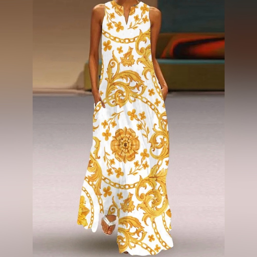 Uozee loose ,sleeveless ,flower print, maxi dress Size M